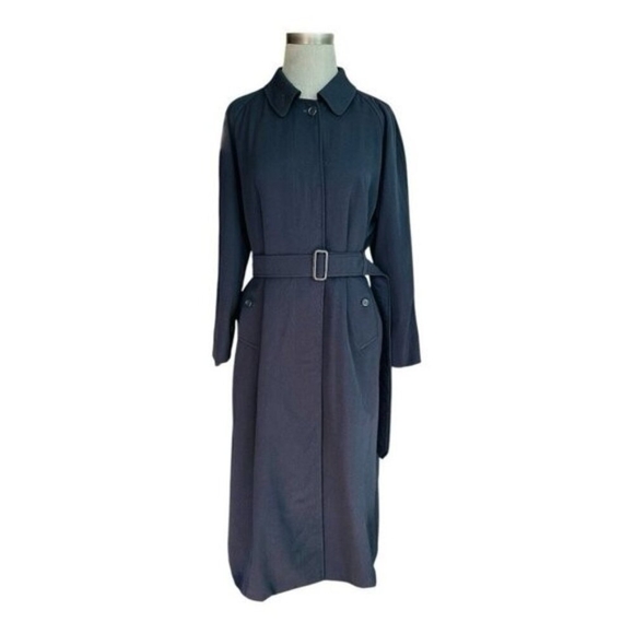 Authentic Burberry 100% Wool Navy Blue Midi Trench Coat Women's 10 Waterproof - Picture 4 of 14